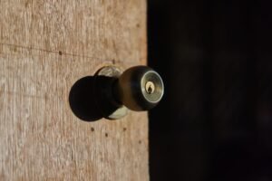 Cylindre et bouton de porte d'entrée, avant remplacement par une serrure connectée Martin Serrures